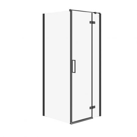 Cabine de dus simple - Cabina de dus patrata 80x80 cm Cersanit Jota, negru mat cu usa batanta dreapta