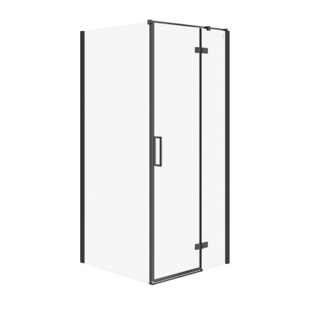 Cabine de dus simple - Cabina de dus patrata 90x90 cm Cersanit Jota, negru mat cu usa batanta dreapta