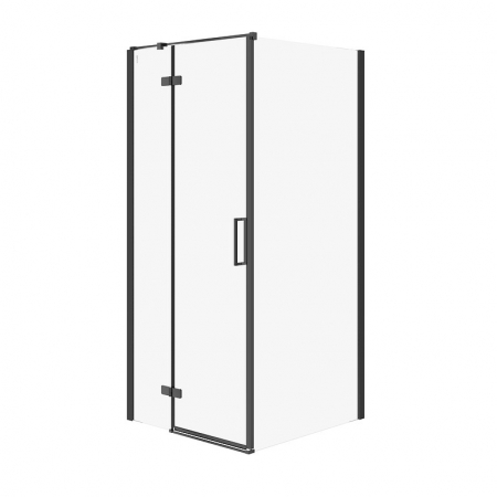 Cabine de dus simple - Cabina de dus patrata 90x90 cm Cersanit Jota, negru mat cu usa batanta stanga