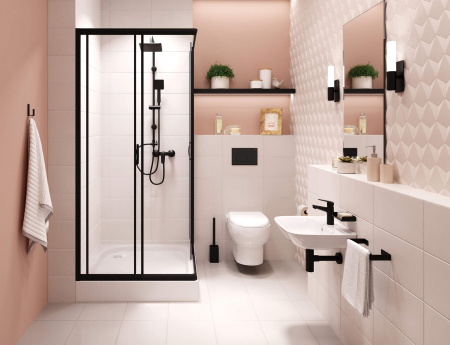 Cabina de dus patrata neagra 90x90 cm, cu usi culisante, Deante Funkia [1]