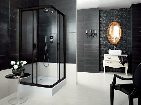 Cabina de dus patrata neagra 90x90 cm, cu usi culisante, Deante Funkia [4]