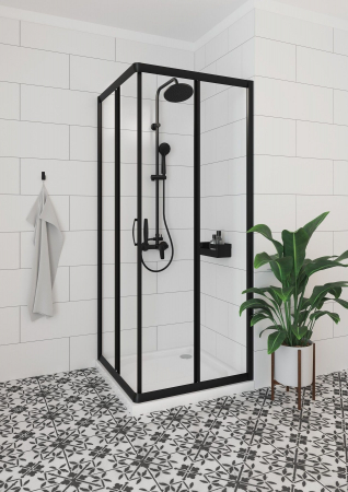 Cabina de dus patrata neagra 90x90 cm, cu usi culisante, Deante Funkia [3]