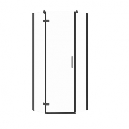 Cabine de dus simple - Cabina de dus pentagonala 80x80 cm Cersanit Jota, negru mat cu usa batanta stanga