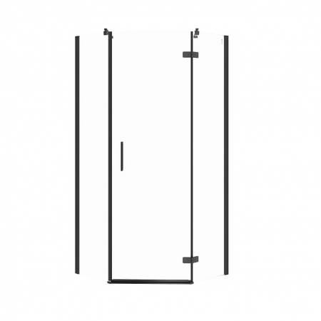 Cabine de dus simple - Cabina de dus pentagonala 90x90 cm Cersanit Jota, negru mat cu usa batanta dreapta