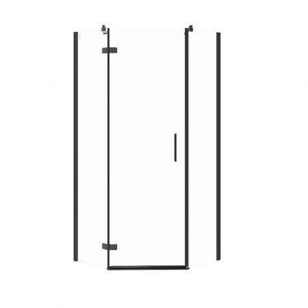 Cabine de dus simple - Cabina de dus pentagonala 90x90 cm Cersanit Jota, negru mat cu usa batanta stanga