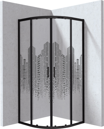 Baie - Cabina de dus semirotunda neagra 80x80 cm cu sticla model oras, Deante Funkia Evo