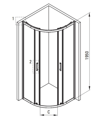 Cabina de dus semirotunda 90x90 cm, crom, cu sticla model dunga, Deante Funkia Evo [1]