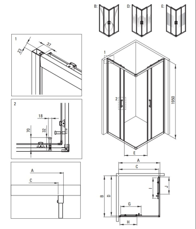Cabina de dus titan patrata 90x90 cm cu sticla model dunga Deante Funkia Evo [1]