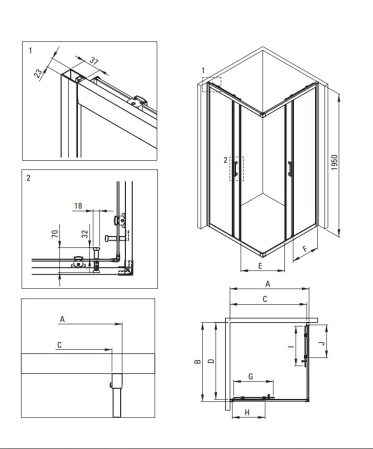 Cabina de dus titan patrata cu cadita alba 80x80 cm, cu sticla model dunga Deante Funkia Evo [1]