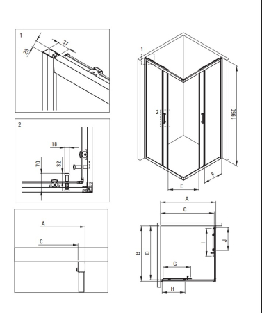 Cabina de dus titan patrata cu cadita alba 90x90 cm cu sticla model dunga, Deante Funkia Evo [1]