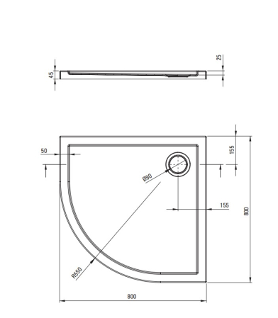 Cabina de dus titan semirotunda cu cadita alba 80x80 cm, cu sticla model dunga, Deante [2]