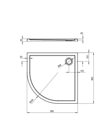 Cabina de dus titan semirotunda cu cadita alba 90x90 cm, cu sticla model dunga, Deante Funkia Evo Titanium [2]