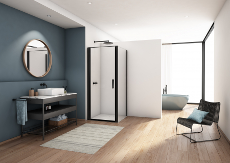 Cabina dus negru mat 90x90 cm cu usa pivotanta, grosime sticla 6 mm, tratament anticalcar, Ronal Divera [1]
