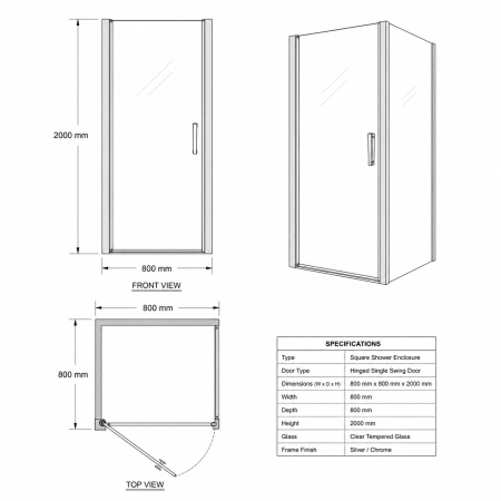 Cabina dus crom 80x80 cm cu usa pivotanta, grosime sticla 6 mm, tratament anticalcar, Ronal Divera [10]