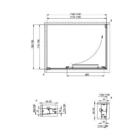 Cabina dus cu usa glisant‑rotativ 120 x 80, crom, Kolpasan, Stellar Uni [3]