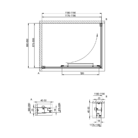 Cabina dus cu usa glisant‑rotativ 120 x 90, negru mat, Kolpasan, Stellar Uni [3]