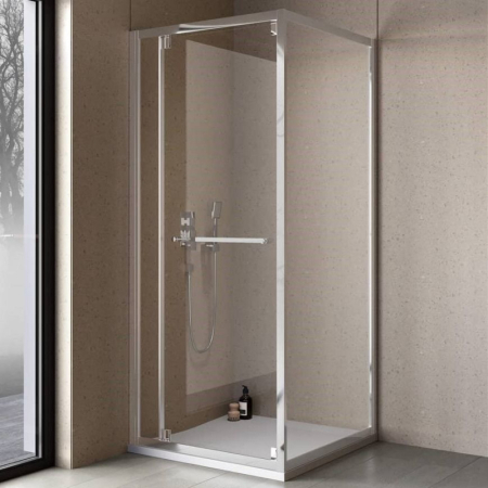 Cabine de dus simple - Cabina dus cu usa glisant‑rotativ 90 x 90 cm, crom, Kolpasan, Stellar Uni