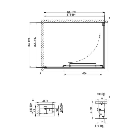 Cabina dus cu usa glisant‑rotativ 90 x 90 cm, crom, Kolpasan, Stellar Uni [3]