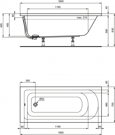 Cada baie incastrata Ideal Standard Hotline, dreptunghiulara, 160x70 cm [2]