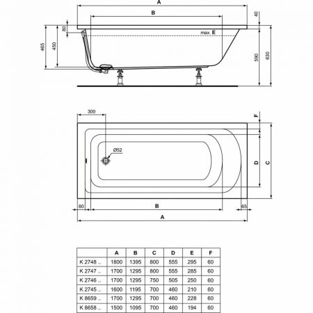 Cada baie incastrata Ideal Standard Hotline, dreptunghiulara, 170x70 cm [2]