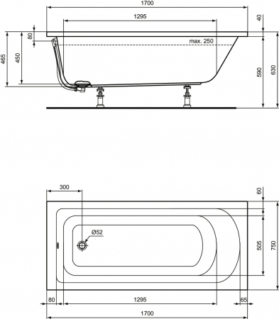 Cada baie incastrata Ideal Standard Hotline, dreptunghiulara, 170x75 cm [2]