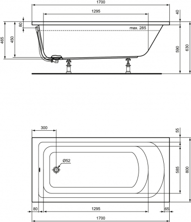 Cada baie incastrata Ideal Standard Hotline, dreptunghiulara, 170x80 cm [2]
