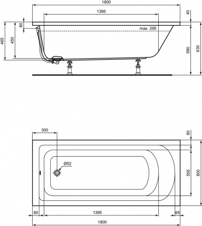 Cada baie incastrata Ideal Standard Hotline, dreptunghiulara, 180x80 cm [2]