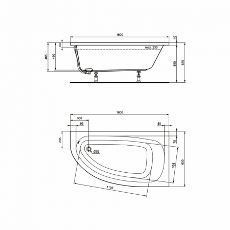 Cada baie pe colt Ideal Standard Hotline, asimetrica, 160x90 cm, orientare dreapta [2]