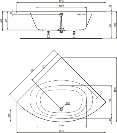 Cada baie pe colt Ideal Standard Hotline New, asimetrica, 150x150 cm [2]