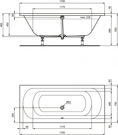 Cada baie incastrata Ideal Standard Hotline New, dreptunghiulara, 170x75 cm [3]