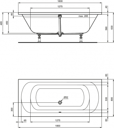 Cada baie incastrata Ideal Standard Hotline New, dreptunghiulara, 180x80 cm [3]