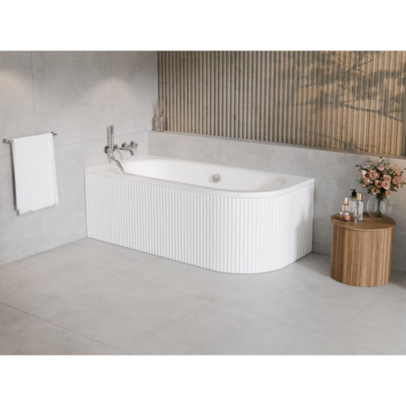 Cazi de baie pe colt - Cada baie 170x75 cm, orientare stanga, masca frontala cu riflaje inclusa, alba, Besco Avita