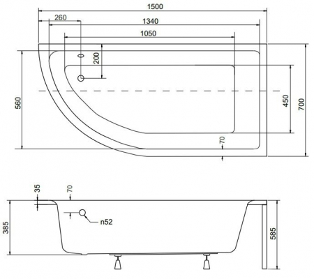 Cada baie asimetrica, acril, 150 x 70 cm, orientare dreapta, Besco Praktika [2]