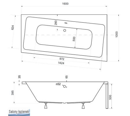 Cada baie asimetrica, acril, 160 x 100 cm, orientare dreapta, Besco Infinity [3]