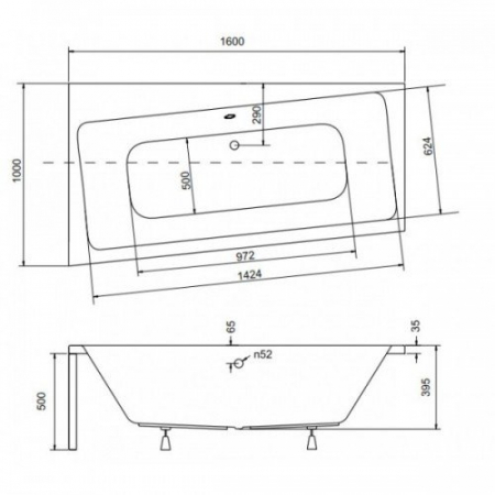 Cada baie asimetrica, acril, 160x100 cm, orientare stanga, Besco Infinity [4]