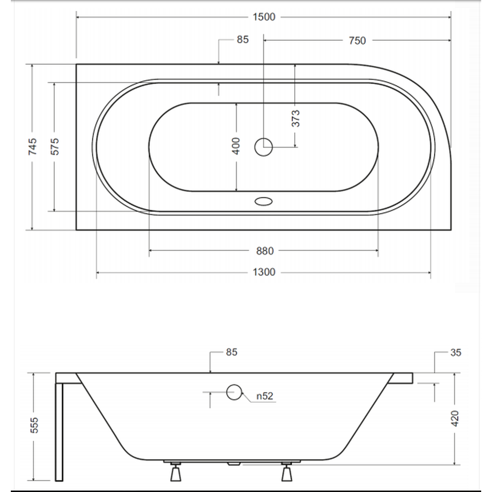 Cada baie asimetrica alba, acril, 150 x 75 cm, orientare dreapta, Besco Avita [4]