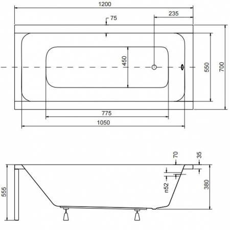 Cada baie dreptunghiulara, acril, 120 x 70 cm, Besco Modern - Resigilat [2]