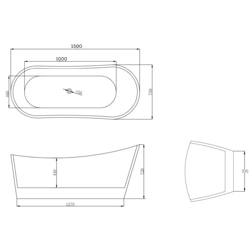 Cada baie freestanding 150 x 75 cm, ovala cu preaplin, Diva Foglia Resigilata [5]