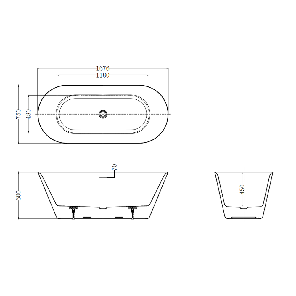 Cada baie freestanding alba, ovala, acril, 167 x 75 cm, Florida Viva [4]