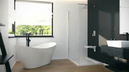 Cada baie freestanding asimetrica, compozit, alba, 160 x 70 cm, Besco Viya [5]