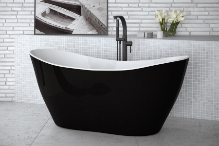 Cada baie freestanding asimetrica, compozit, negru/alb, 160x70 cm, Besco Viya [2]