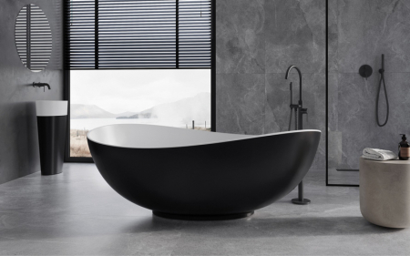 Cada baie freestanding Besco Siya, 172x100 cm, negru/alb mat [3]