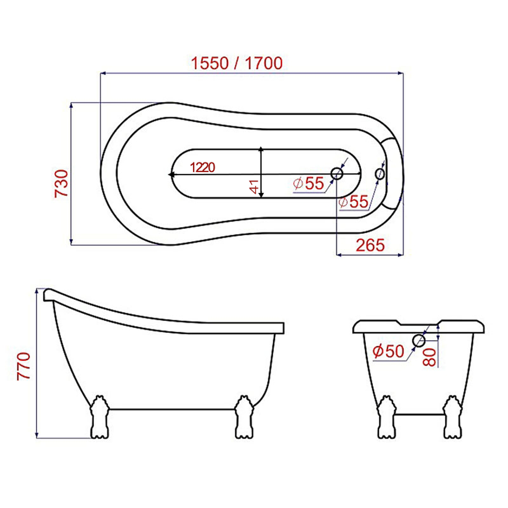Cada baie freestanding cu picioare crom 170 x 73 cm, Florida, Venus [3]