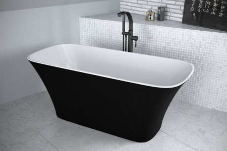 Cada baie freestanding dreptunghiulara, compozit, negru/alb, 160x70 cm, Besco Assos [2]