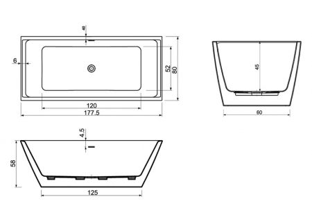 Cada baie freestanding, dreptunghiulara cu preaplin, West Hades, acril, alb, 178 x 80 cm resigilata [3]