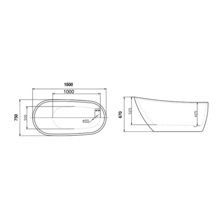 Cada baie freestanding alba, ovala, acril, 150 x 75 cm, Florida Natalia P-152 [3]