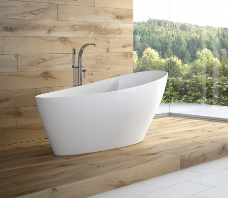 Cada baie freestanding asimetrica, compozit, alba, 165 x 70 cm, Besco Keya [2]