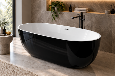 Cazi de baie - Cada baie freestanding ovala neagra 150 x 72 cm Deante, Alpinia Black