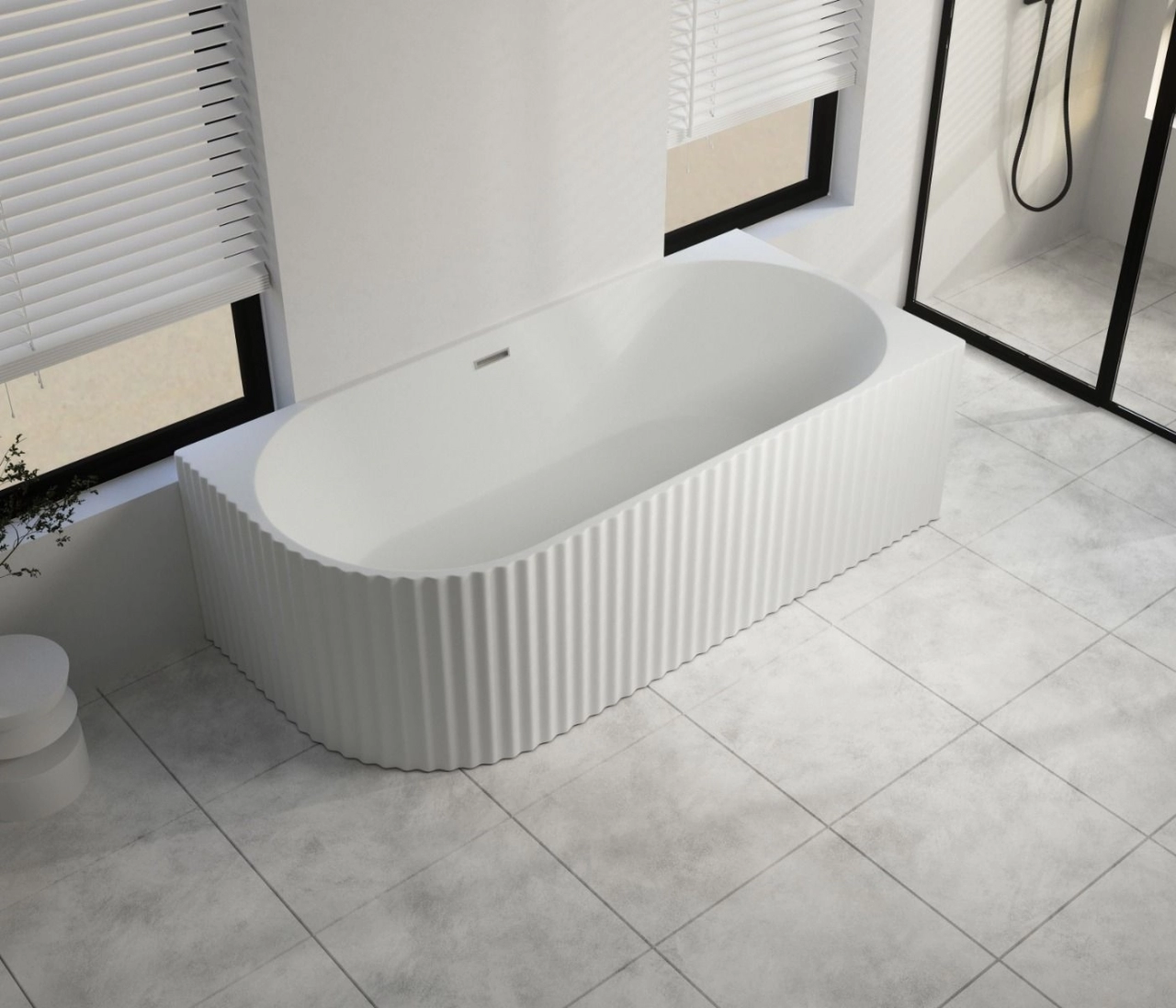 Cada baie freestanding riflata 170x80 cm, alb lucios, cu montare pe perete dreapta, Bali Sano Technik [1]