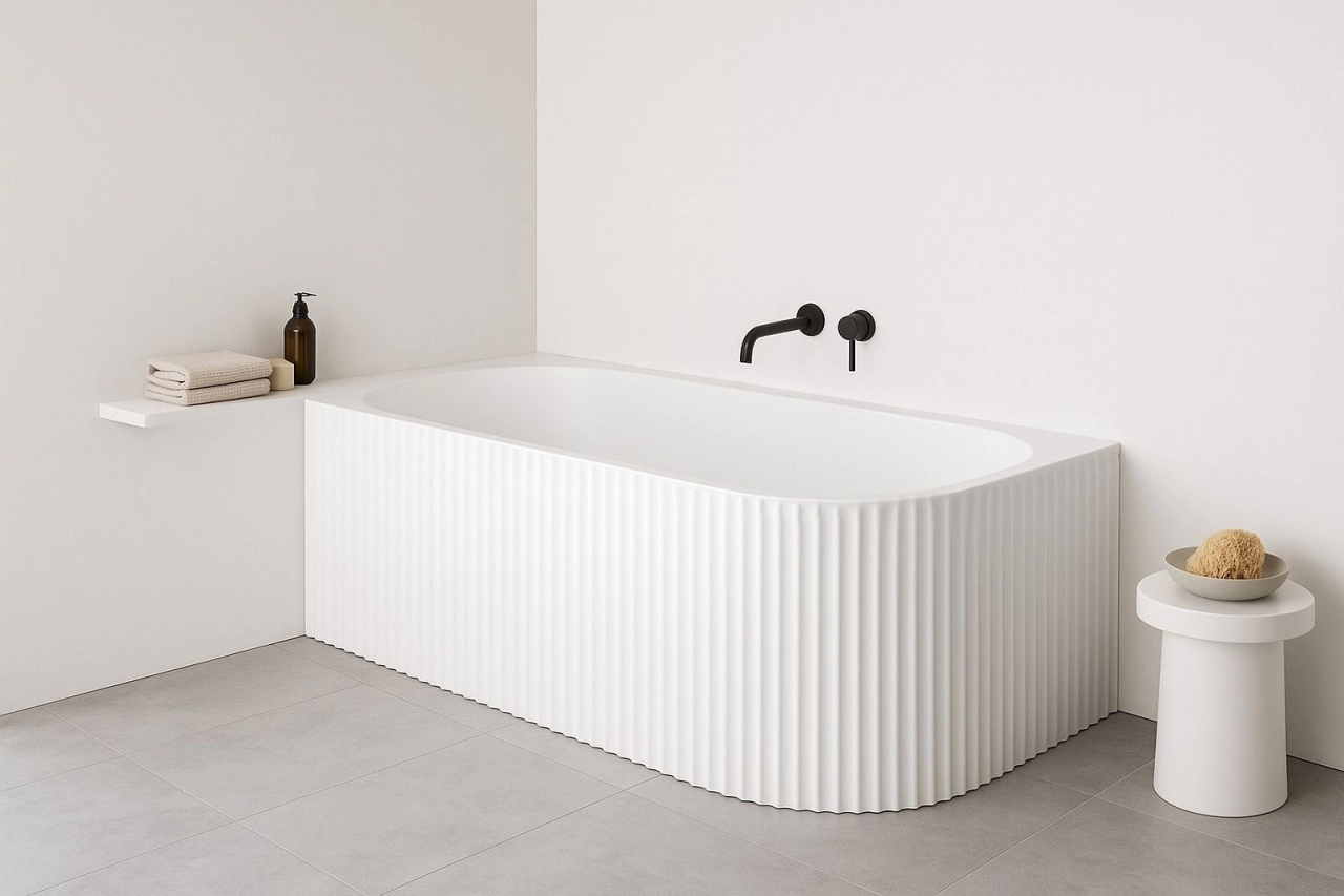 Cazi baie - Cada baie freestanding riflata 170x80 cm, alb lucios, cu montare pe perete stanga, Bali SanoTechnik